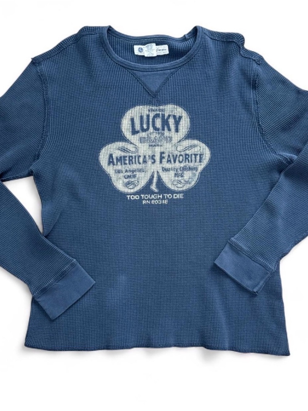 Lucky America’s Favorite Blue Waffle-Knit Mens Long Sleeve Top